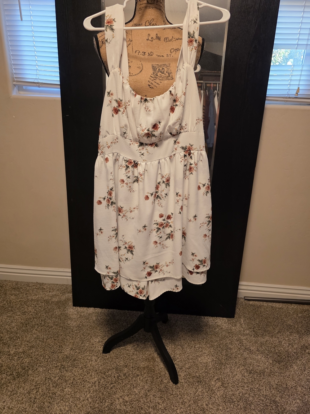 Floral White Sundress with Rust & Green Accents